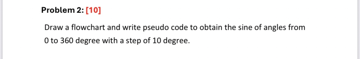 Problem 2 : [ 1 0 ] Draw a flowchart and write