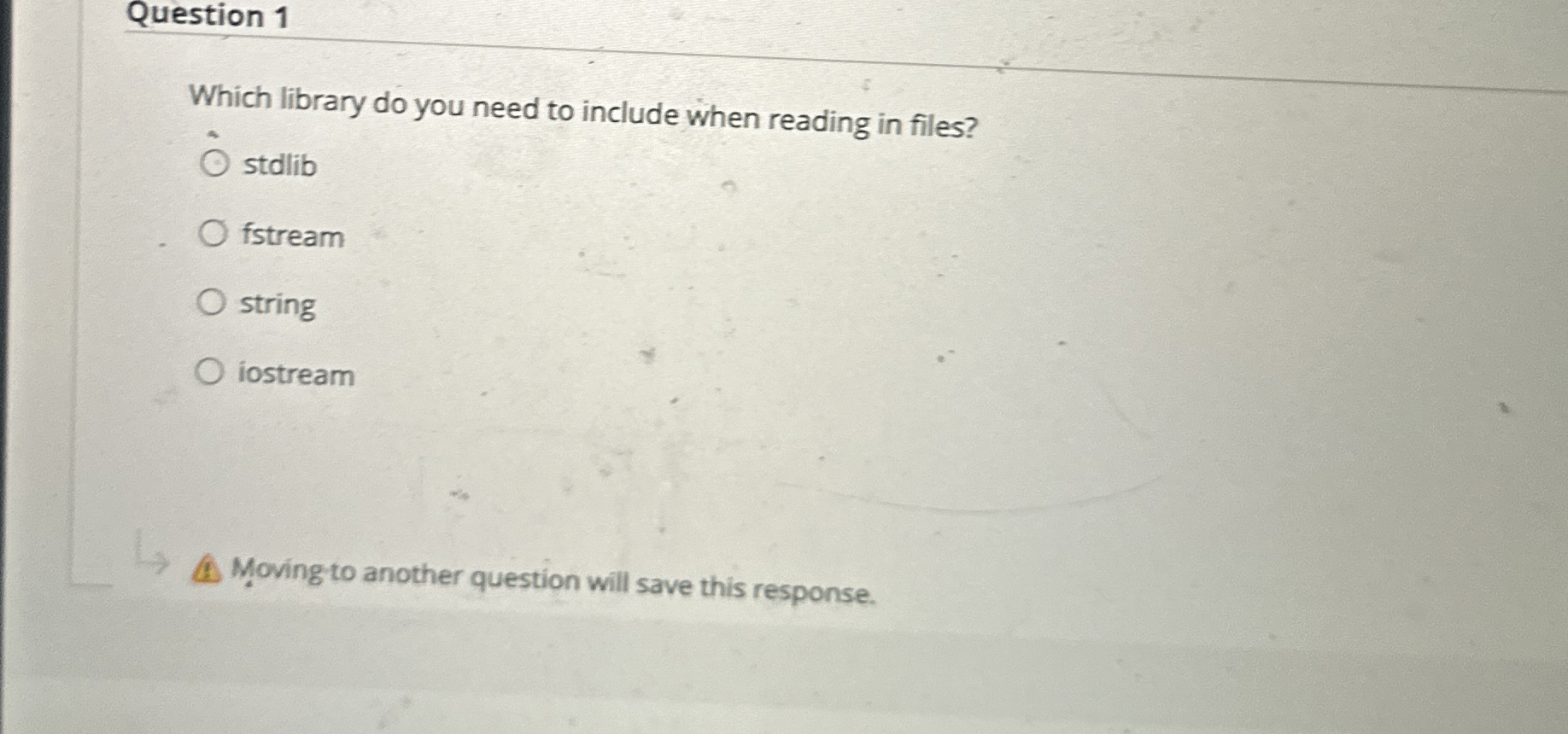 Question 1 Which library do you need to include