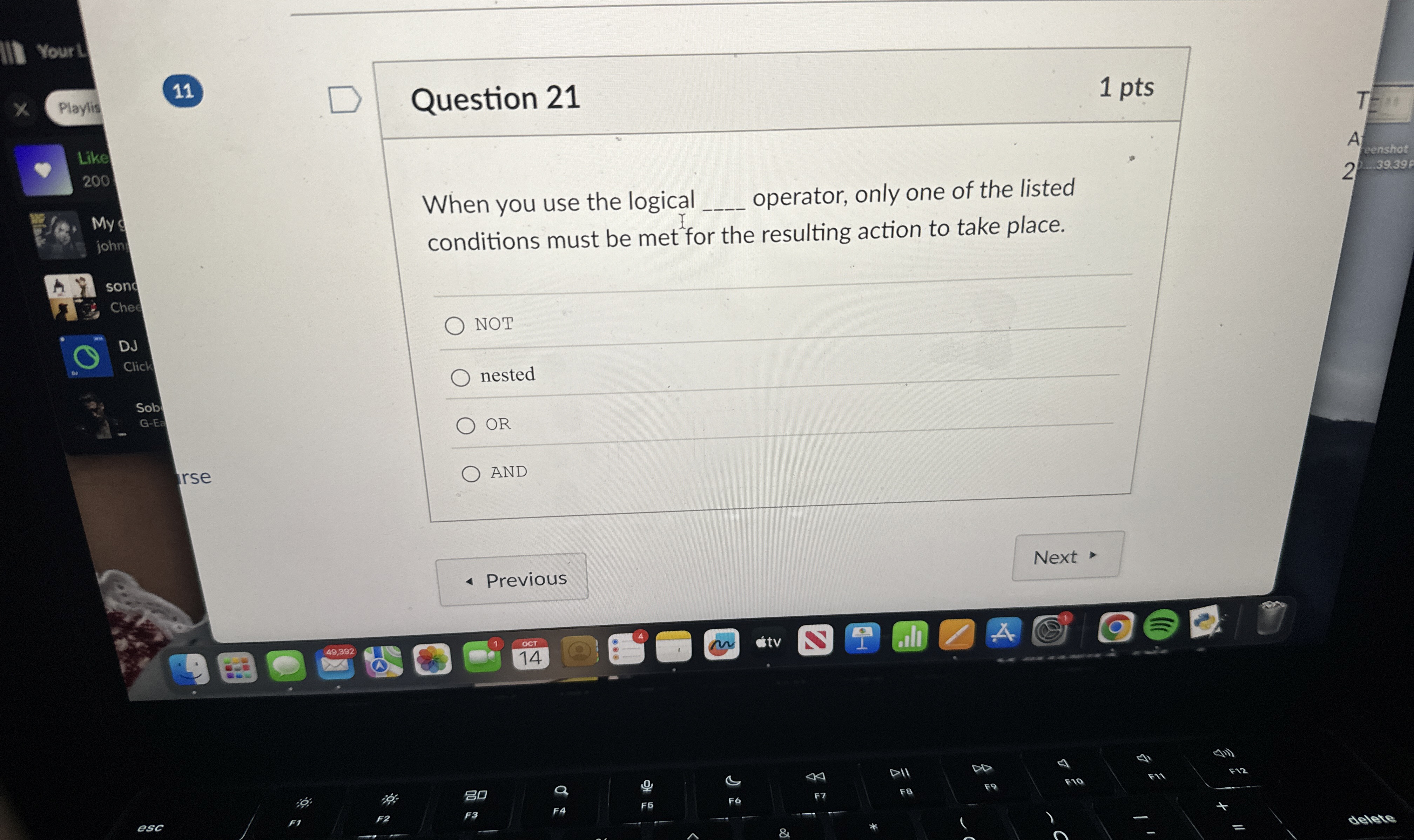 Question 2 1 When you use the logical operator,