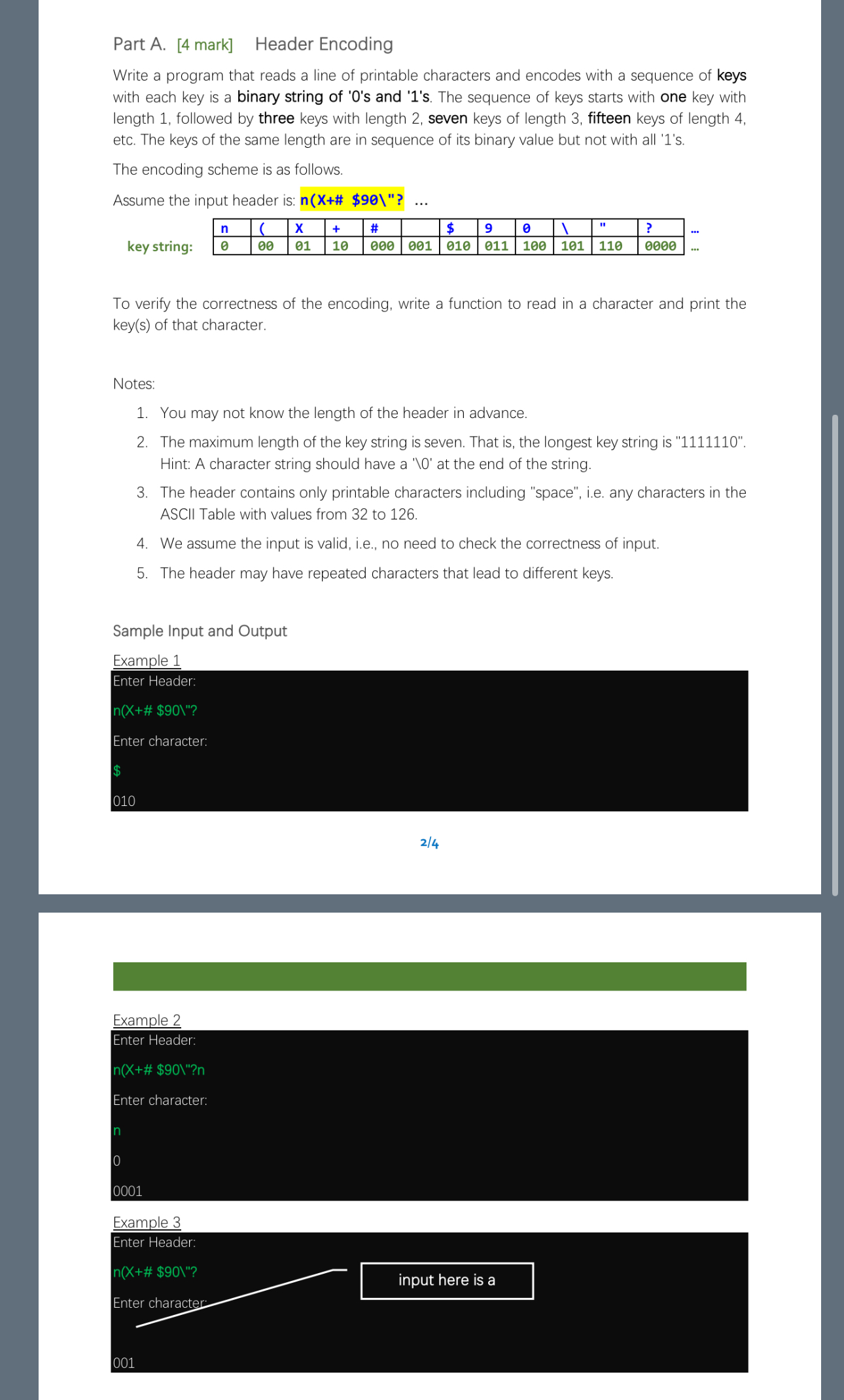 finish part B Part A . [ 4 mark ] Header Encoding