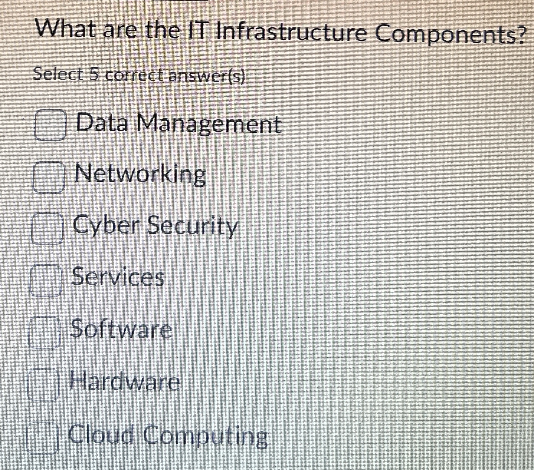 What are the IT Infrastructure Components? Select