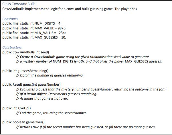 construct the CowsAndBulls class Show all images