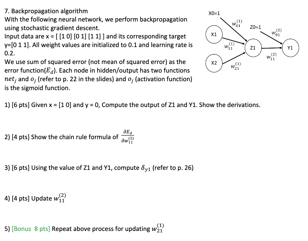 Backpropagation algorithm With the following
