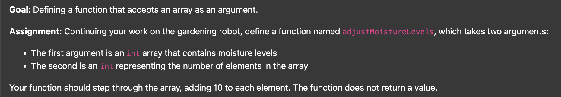 Goal: Defining a function that accepts an array