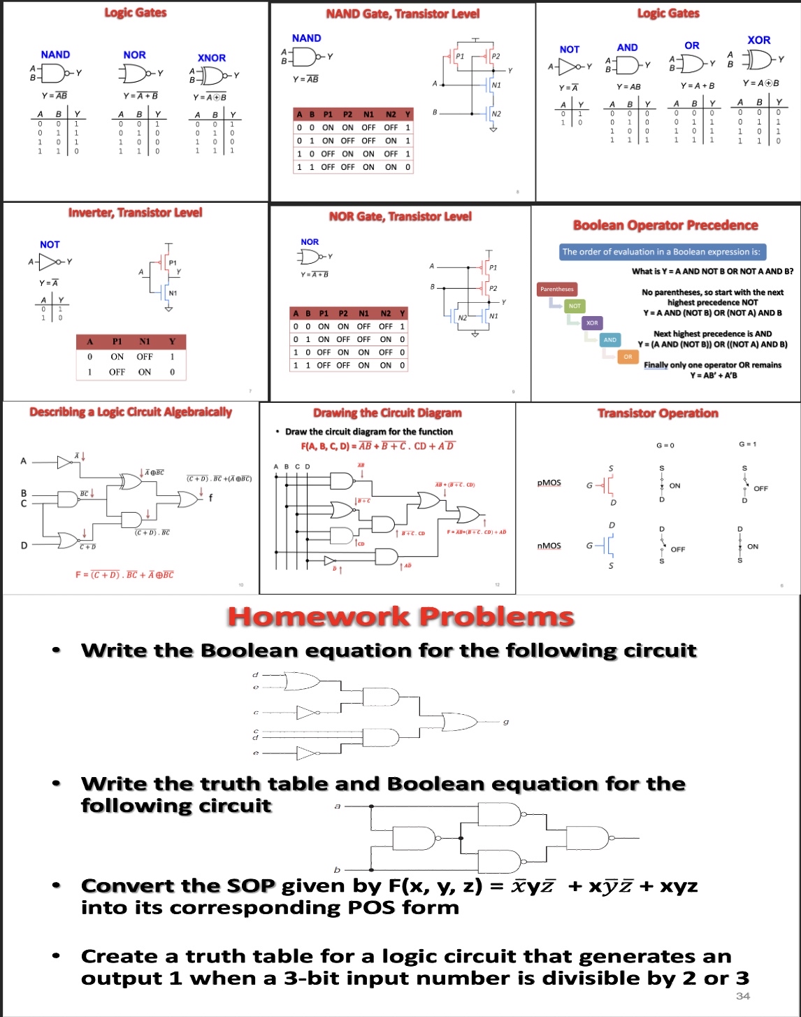 Homework Problems Write the Boolean equation for