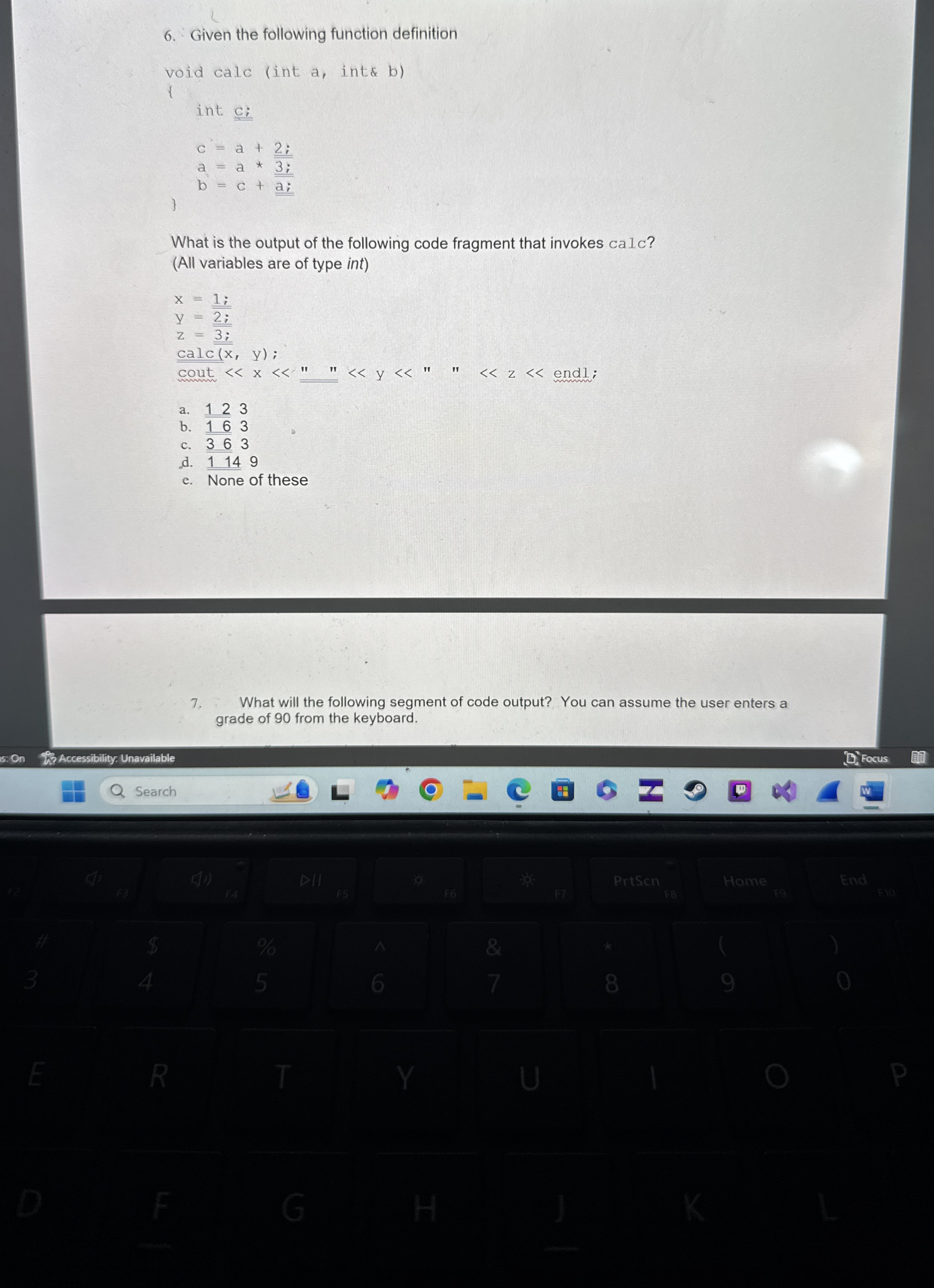Given the following function definition void calc