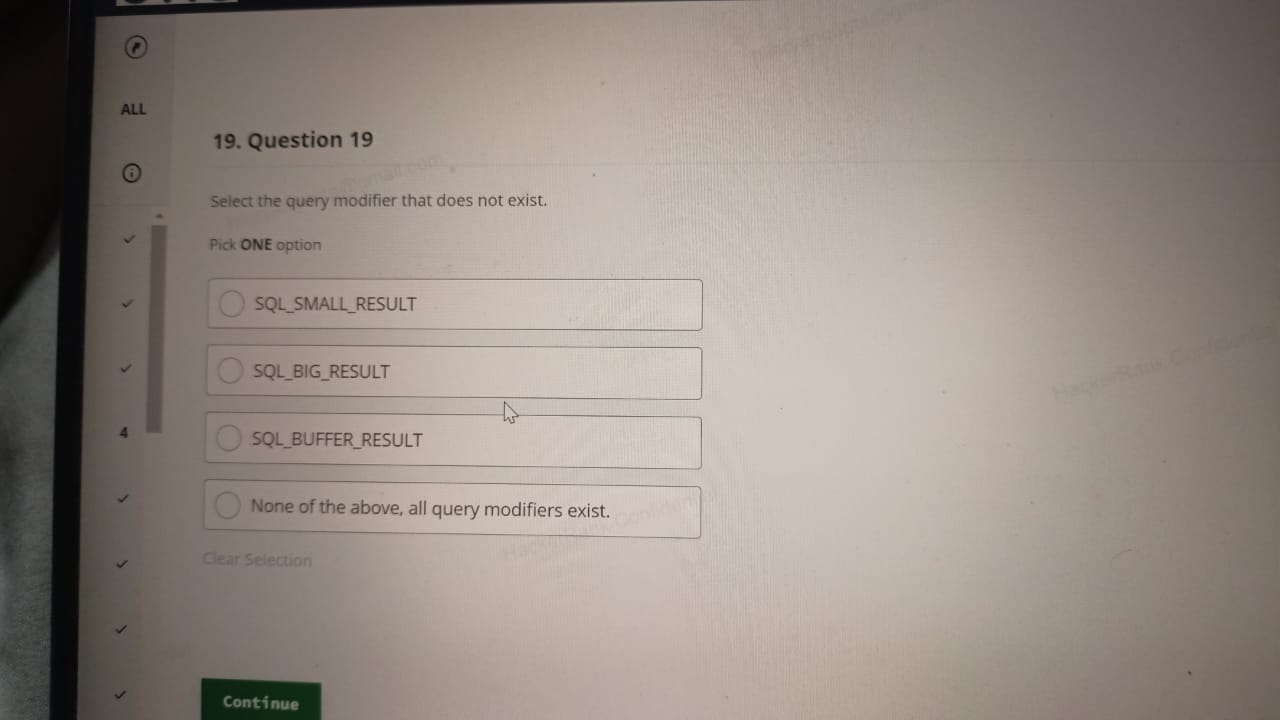 Question 1 9 Select the query modifier that does