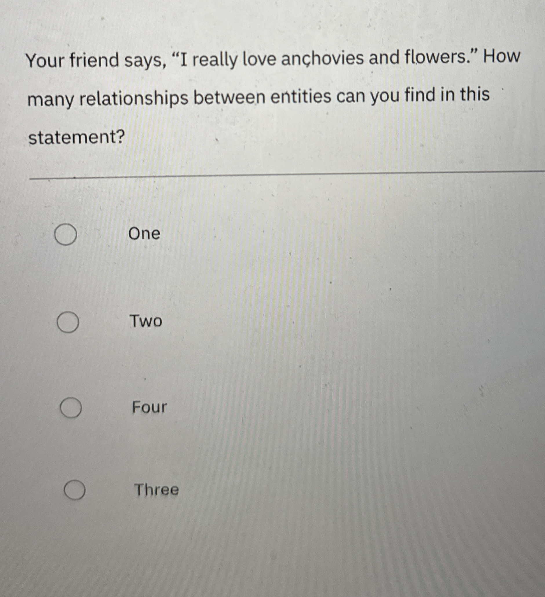 Your friend says, "I really love anchovies and