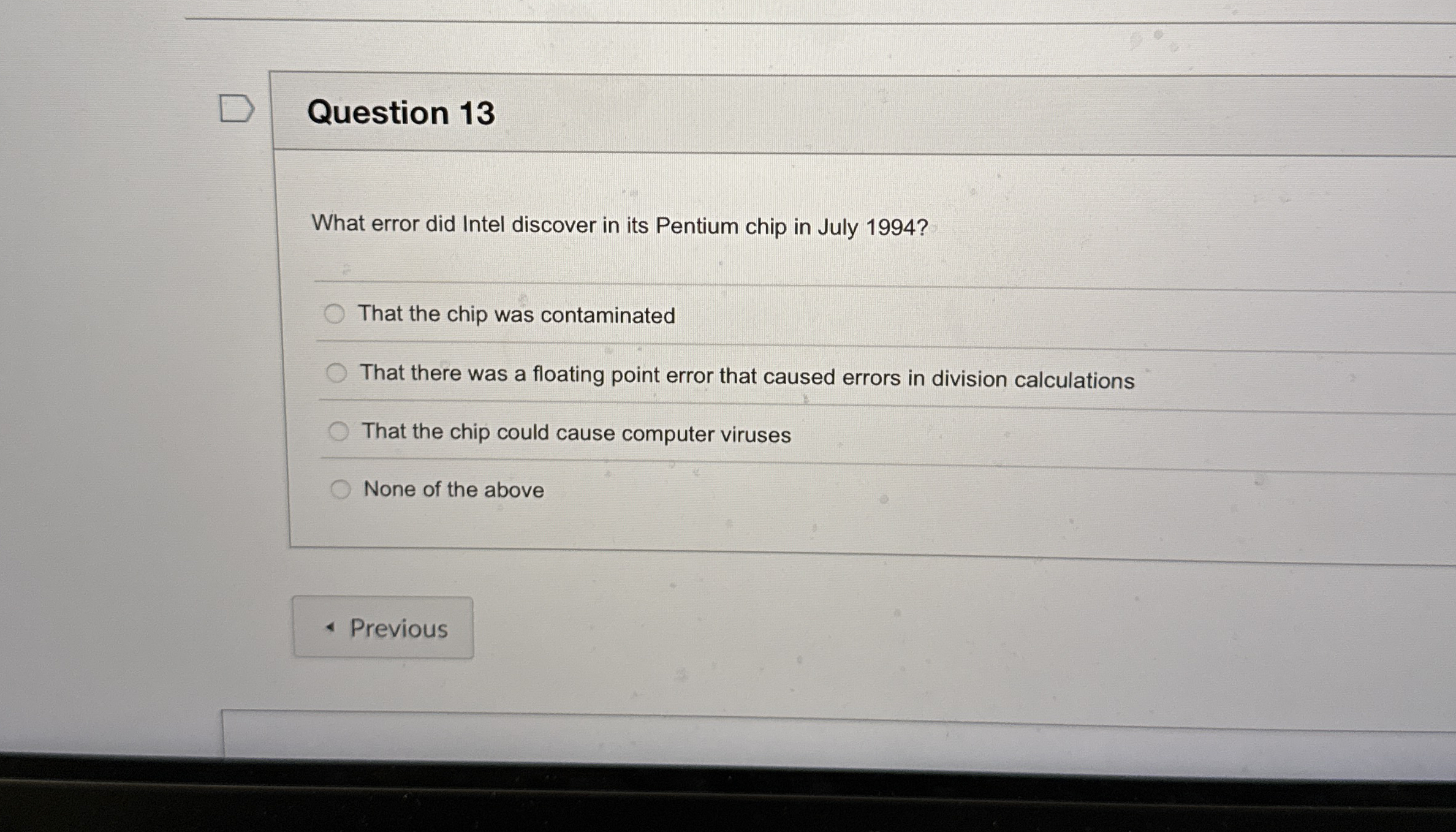Question 1 3 What error did Intel discover in its