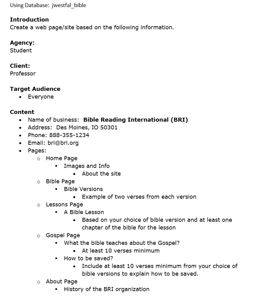Using Database: jwestfal _ bible Introduction