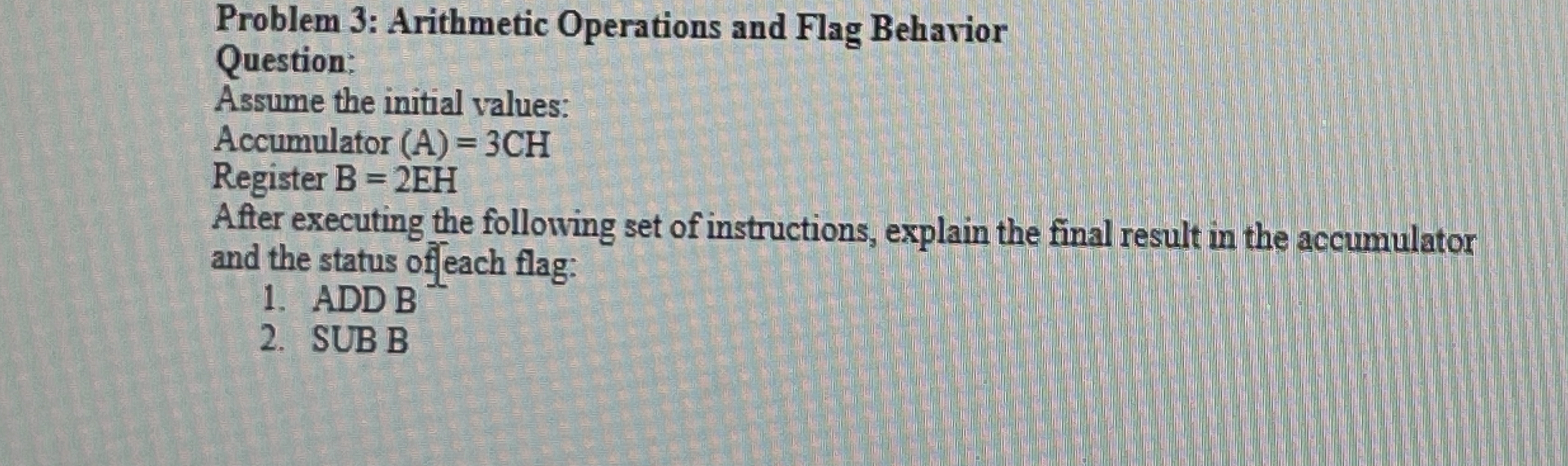 Problem 3 : Arithmetic Operations and Flag