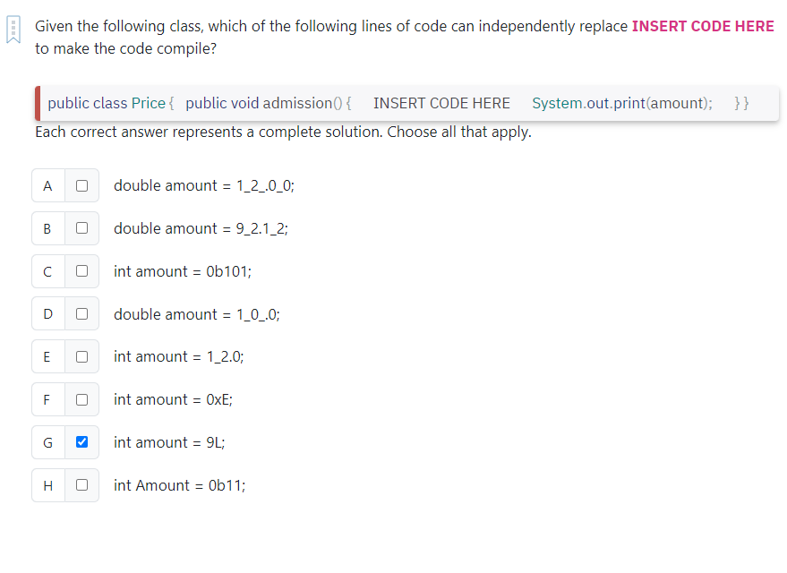 Given the following class, which of the following