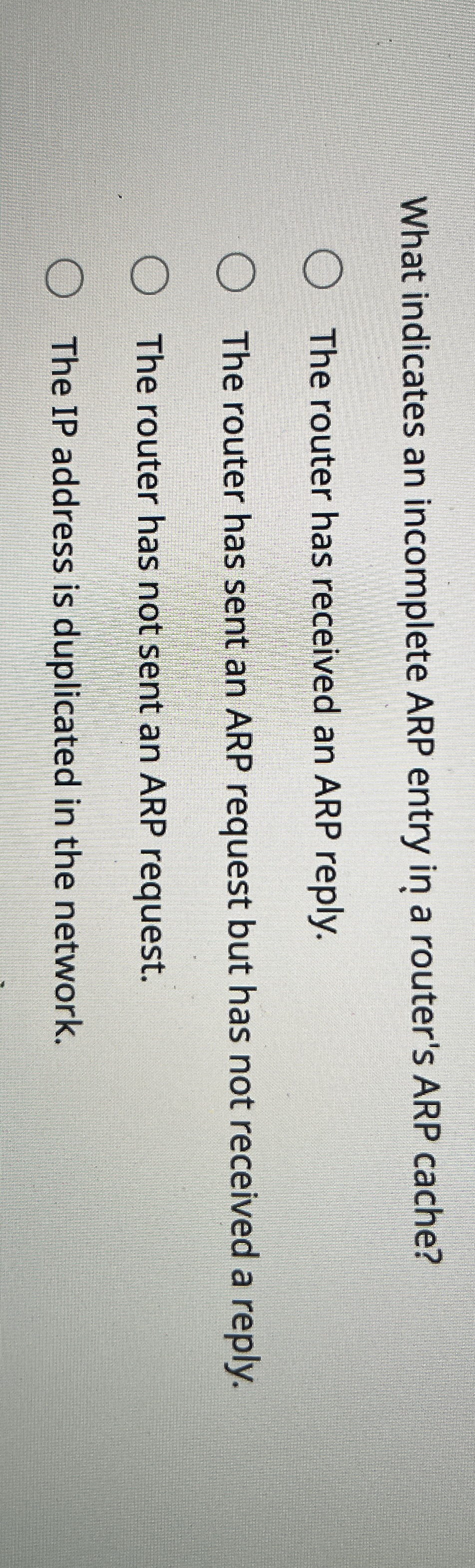 What indicates an incomplete ARP entry in a