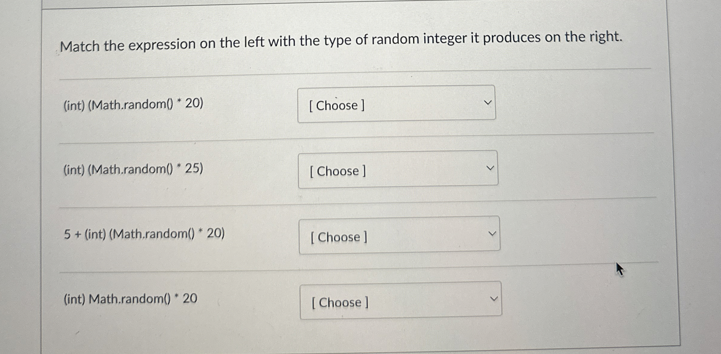 Match the expression on the left with the type of