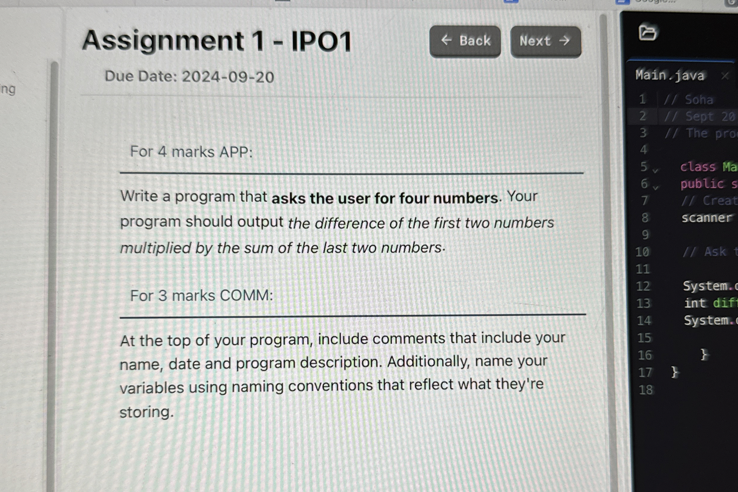 Grade 1 1 ( university level ) . Using java Write