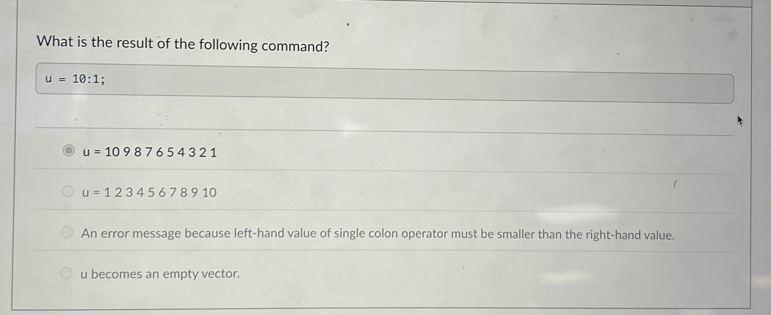 What is the result of the following command? u =