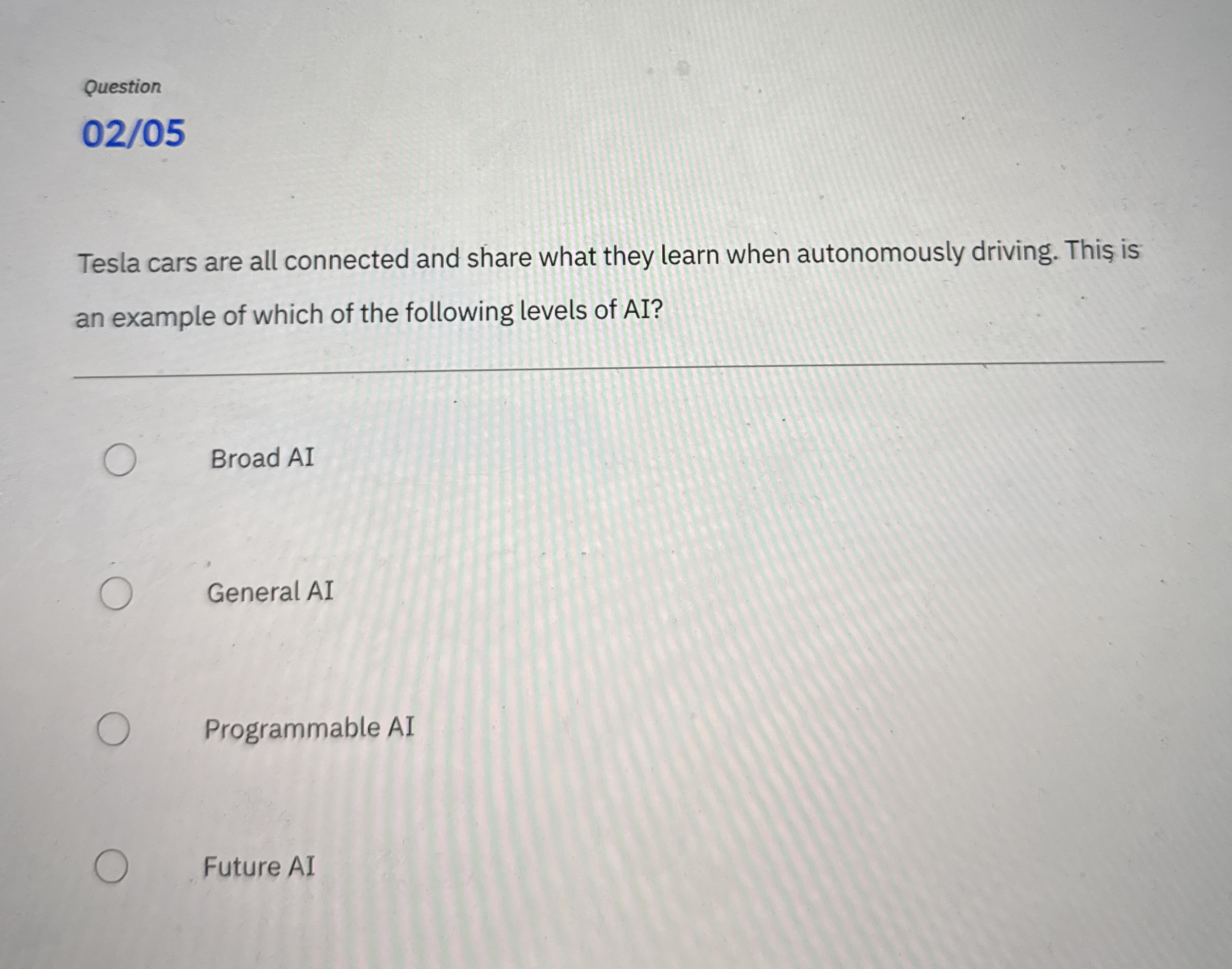 Question 0 2 / 0 5 Tesla cars are all connected