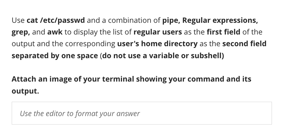 Use cat / etc / passwd and a combination of pipe,