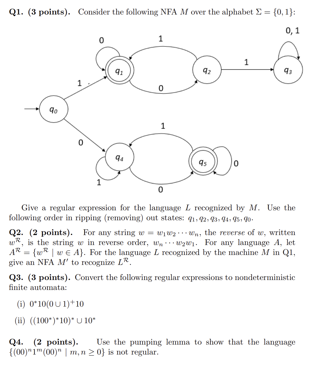 Q 1 . Consider the following NFA M over the