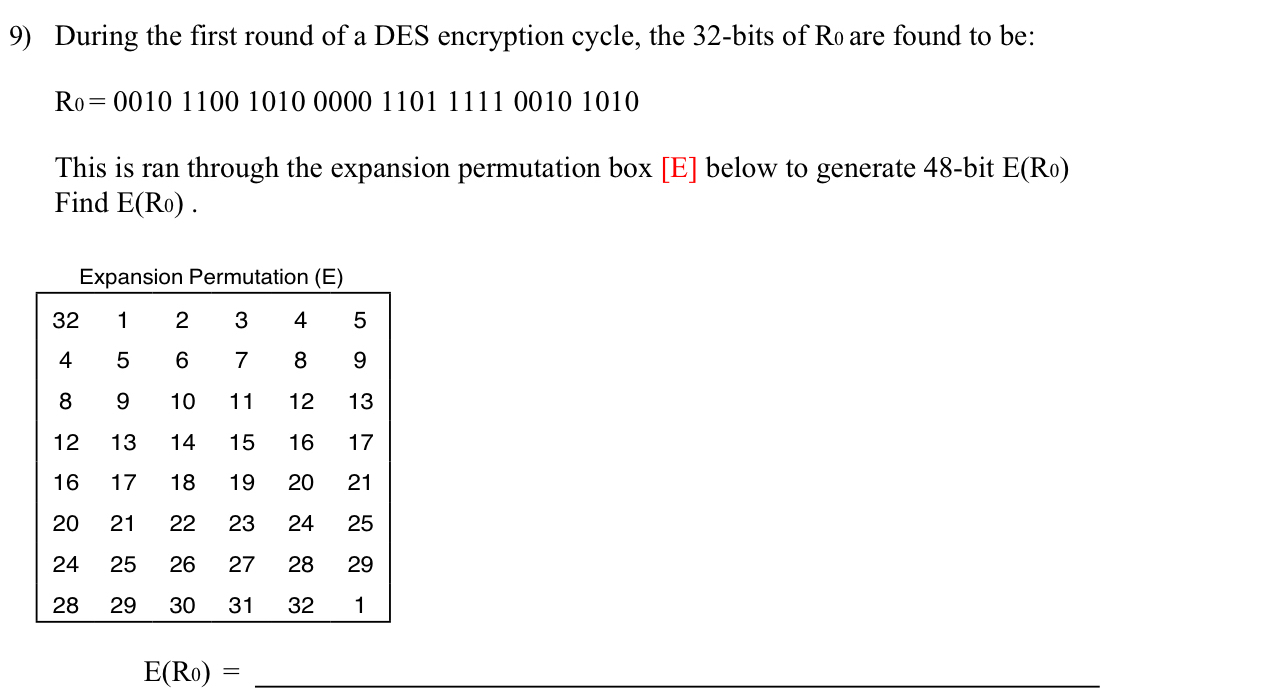 During the first round of a DES encryption cycle,