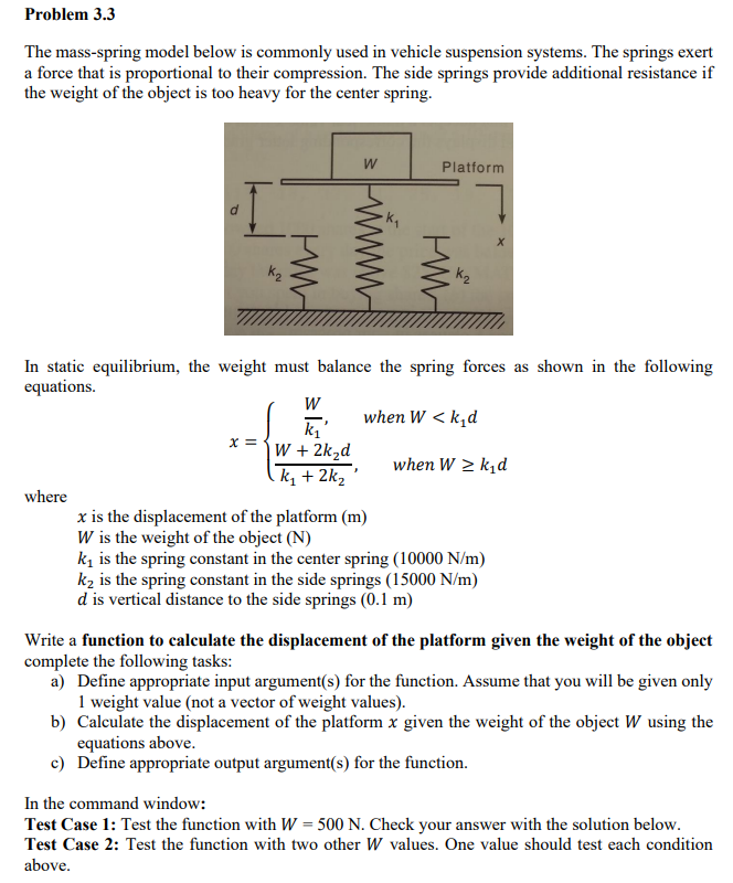 Problem 3 . 3 The mass - spring model below is