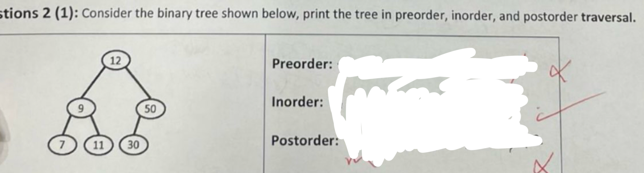 tions 2 ( 1 ) : Consider the binary tree shown
