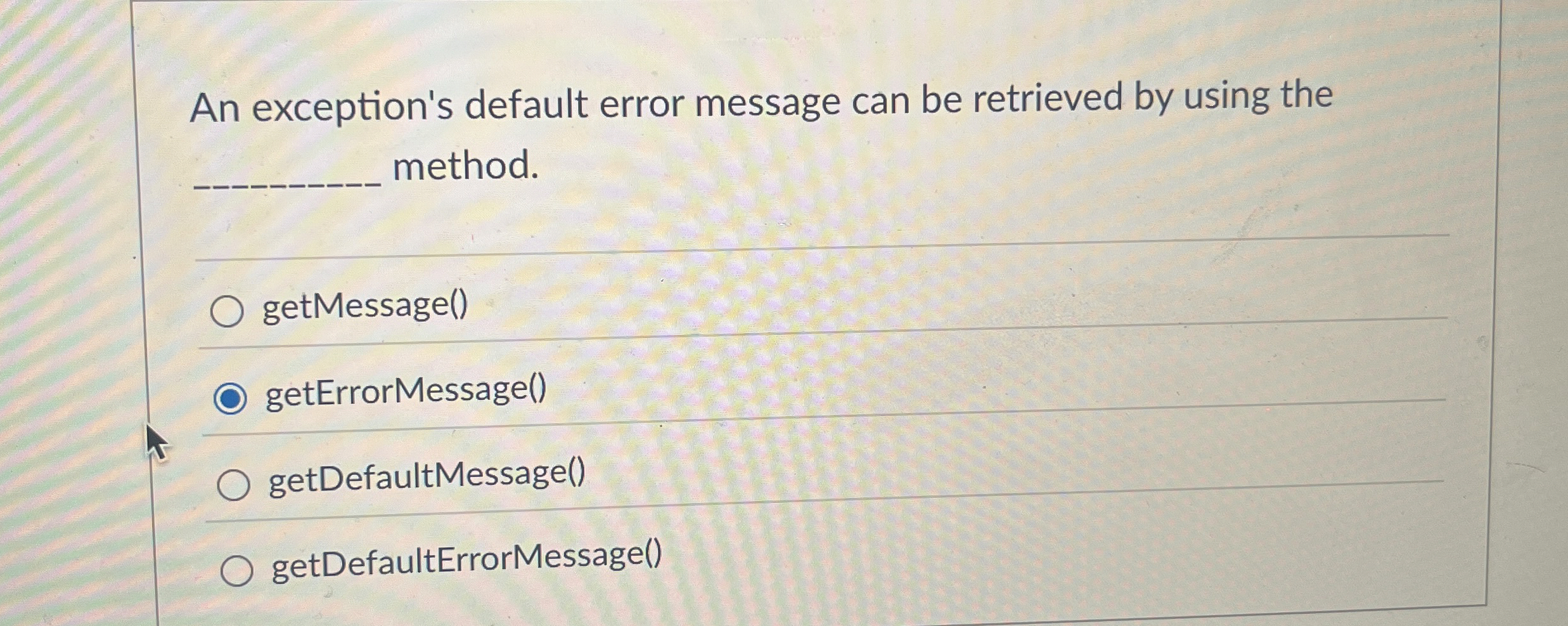 An exception's default error message can be