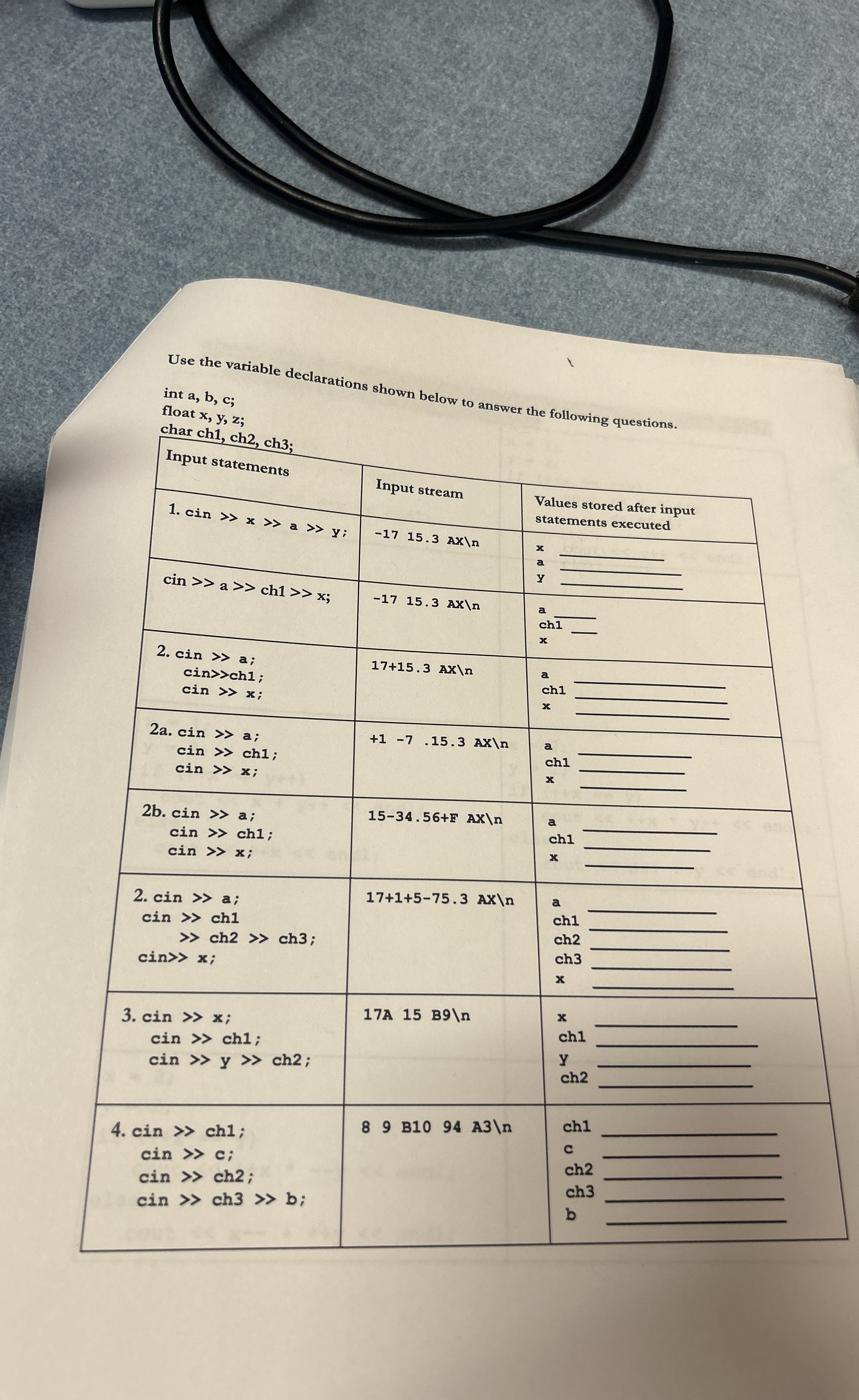 Use the variable declarations shown below to