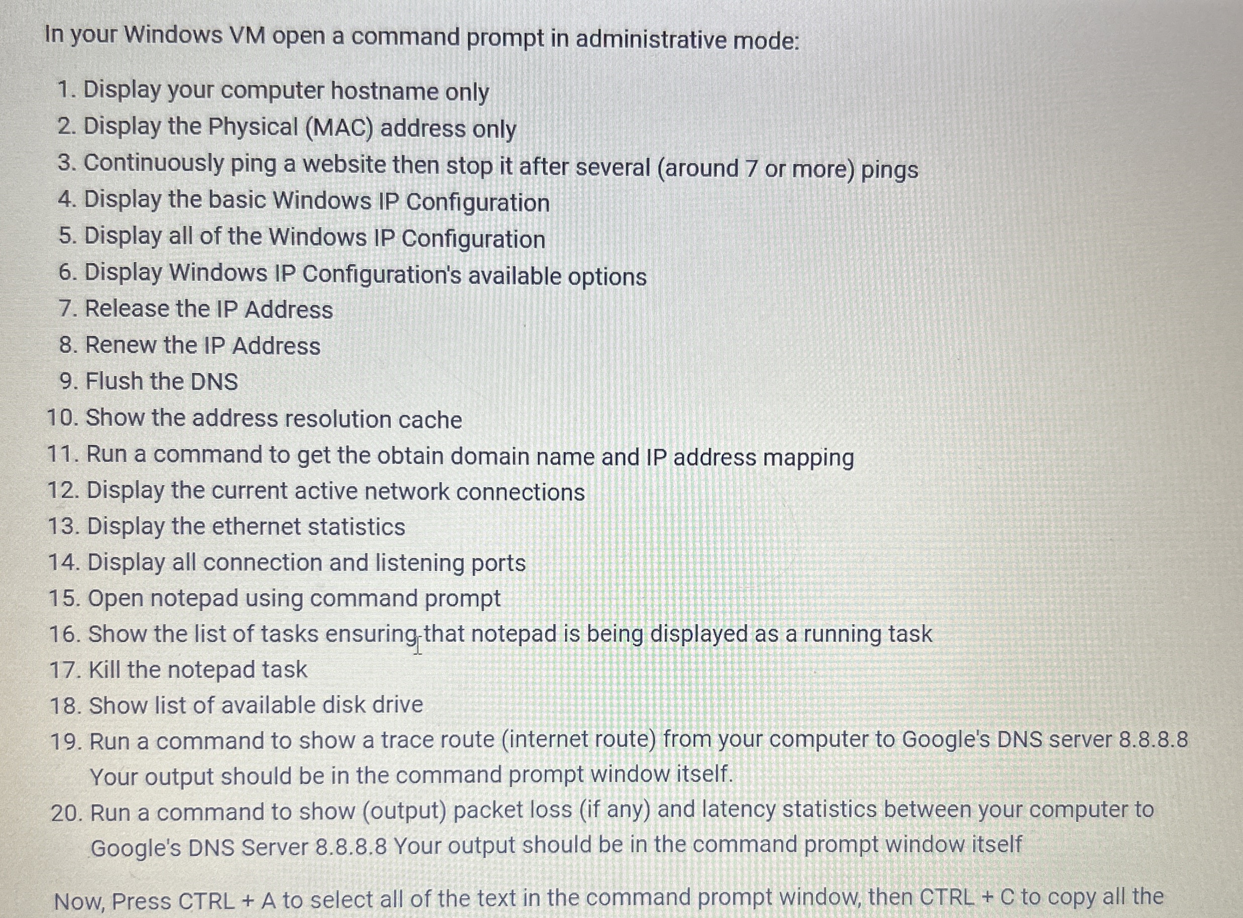 Steps for: In your Windows VM open a command