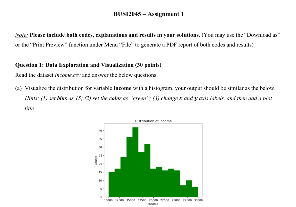 BUSI 2 0 4 5 - Assignment 1 Note: Please include
