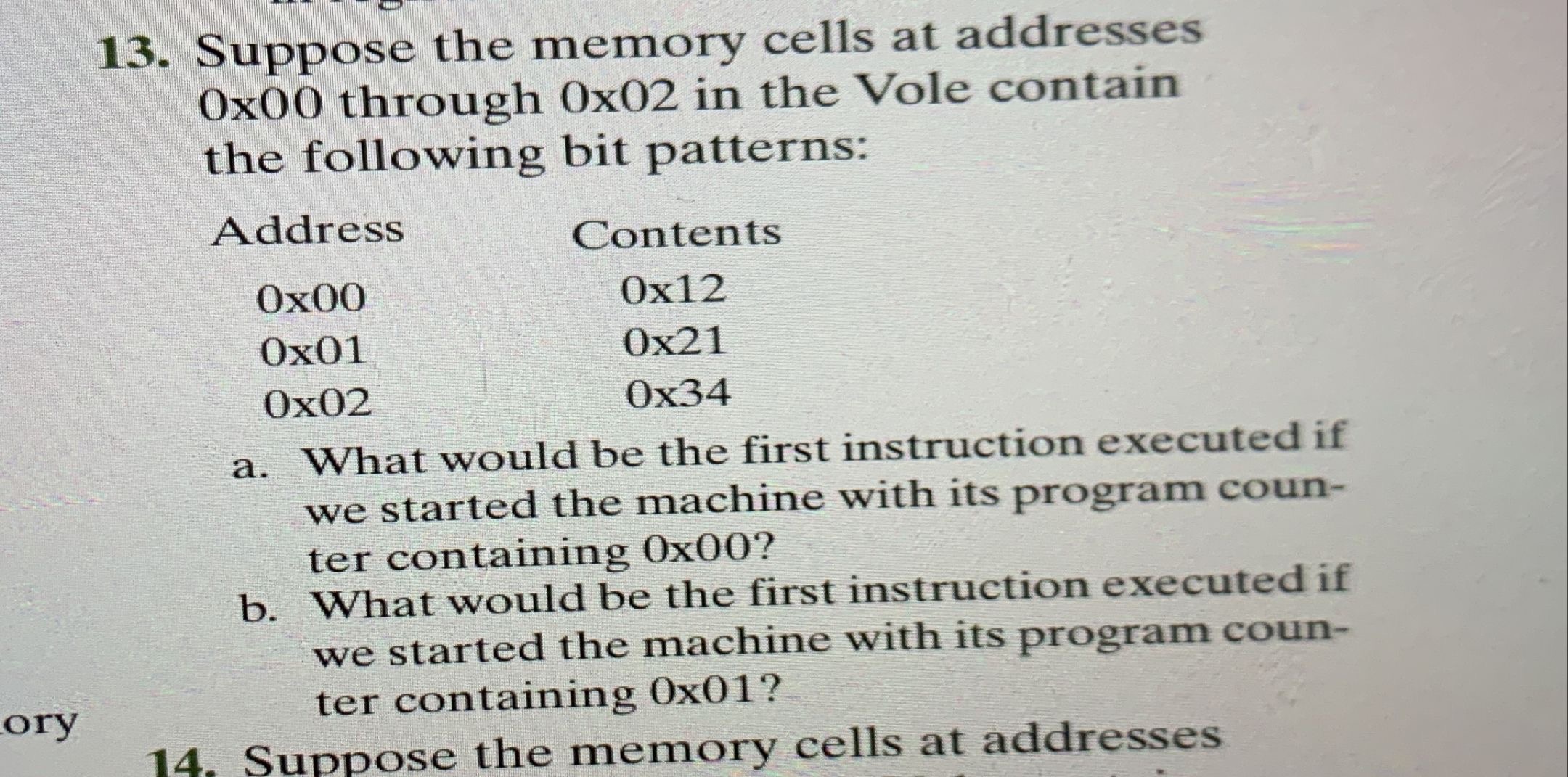 Suppose the memory cells at addresses 0 x 0 0