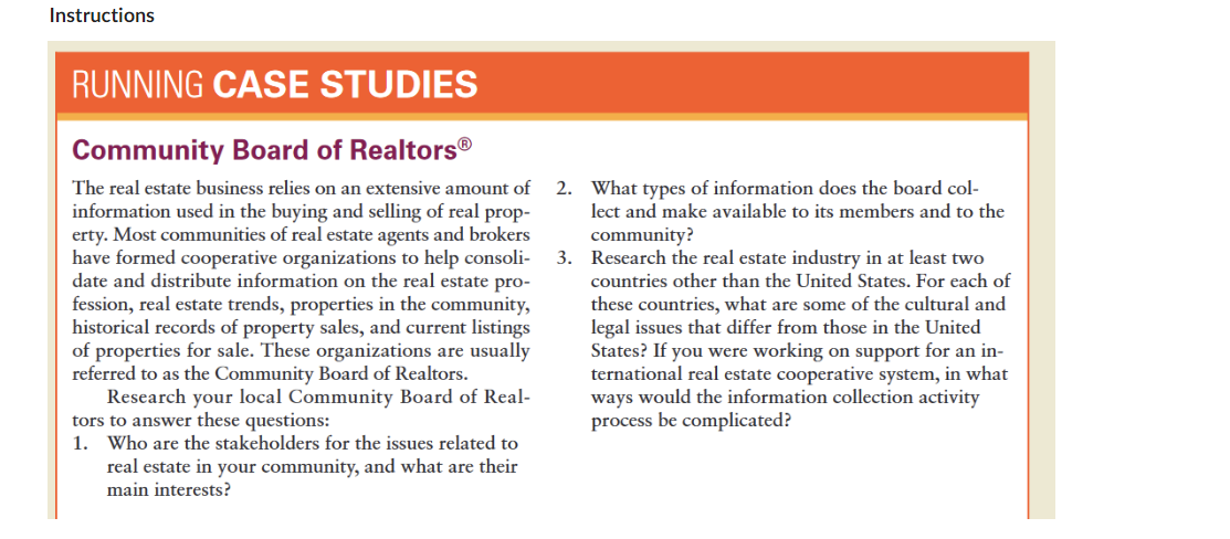 RUNNING CASE STUDIES Community Board of Realtors