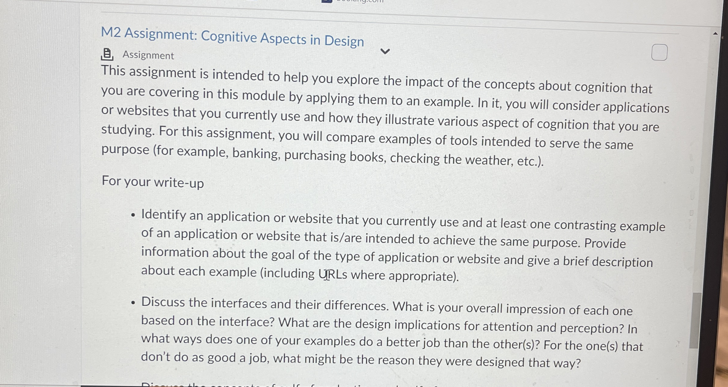 M 2 Assignment: Cognitive Aspects in Design