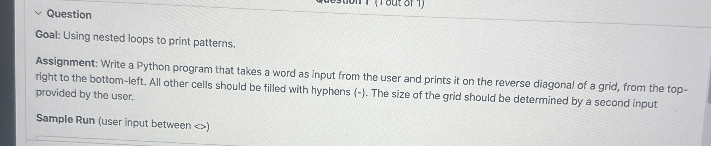 Question Goal: Using nested loops to print