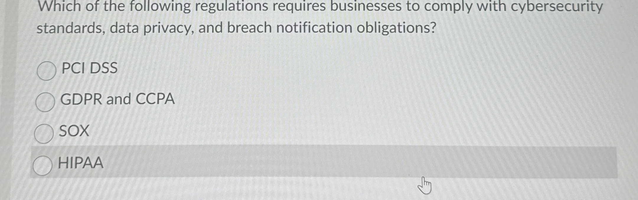 Which of the following regulations requires