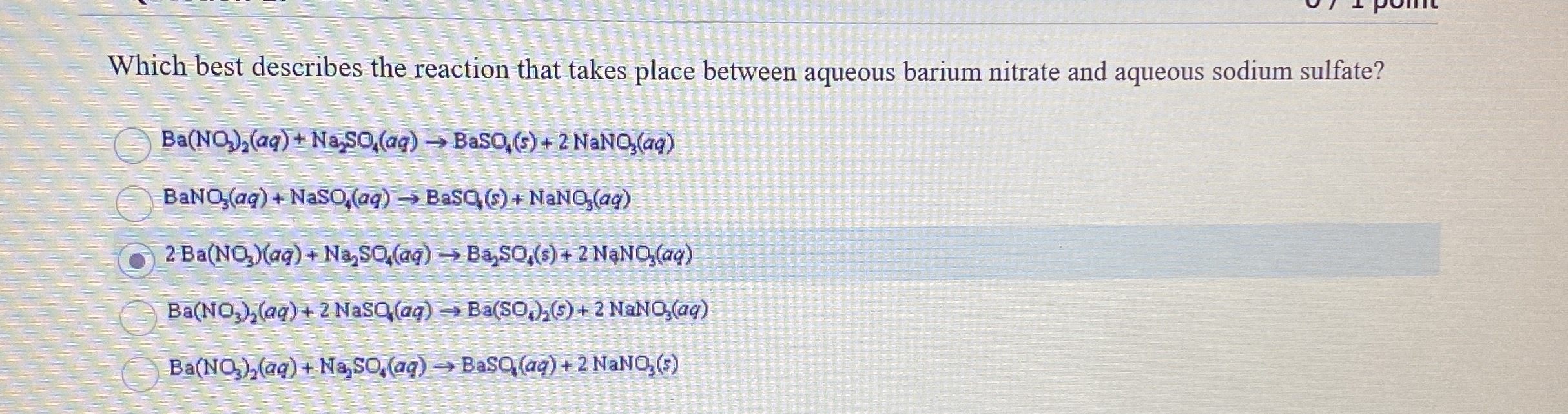 Which best describes the reaction that takes