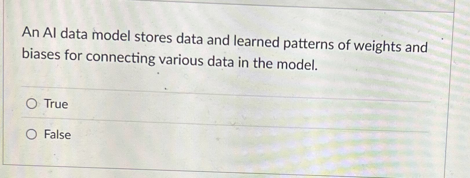 An Al data model stores data and learned patterns