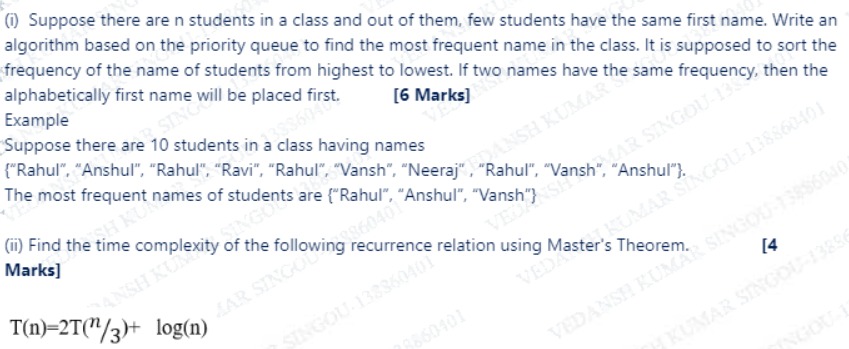 ( i ) Suppose there are n students in a class and