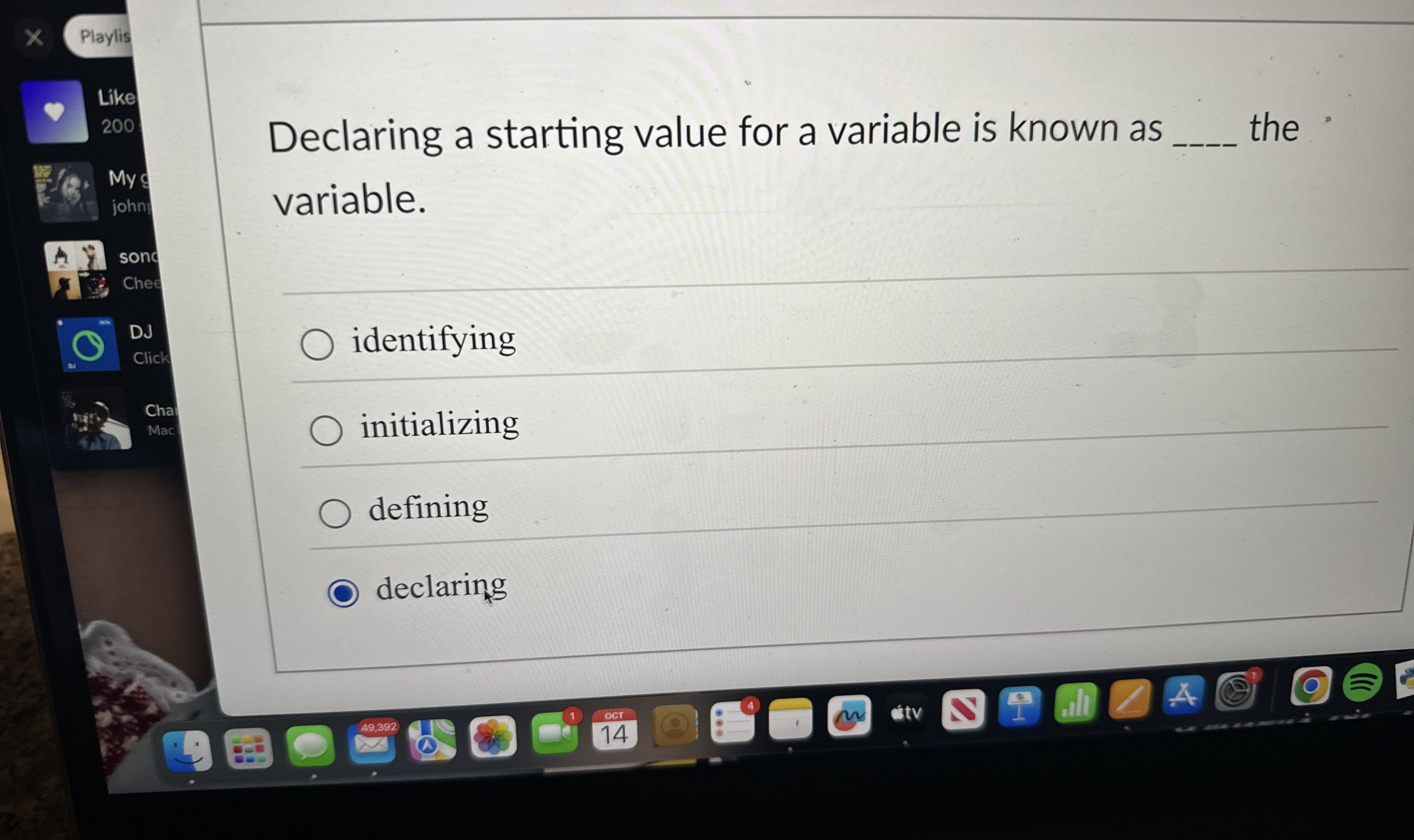 Declaring a starting value for a variable is