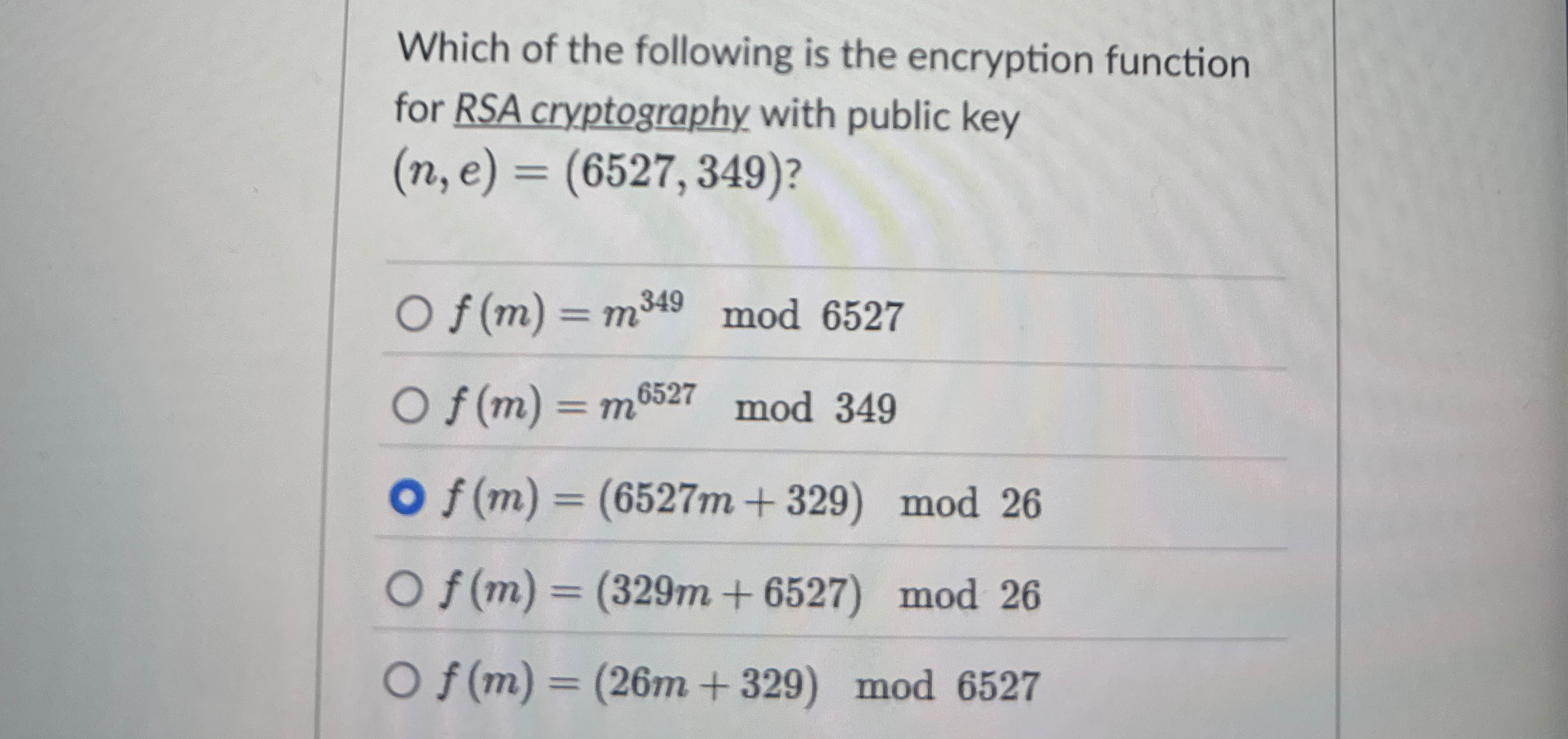 Which of the following is the encryption function