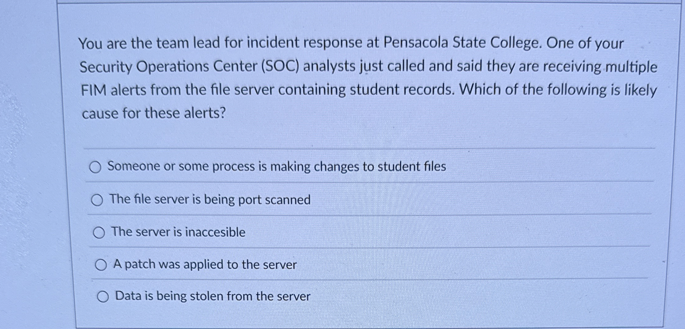 You are the team lead for incident response at