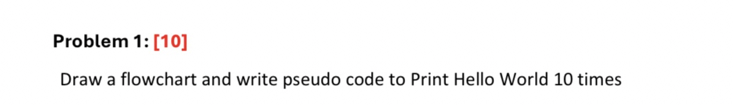 Problem 1 : Draw a flowchart and write pseudo
