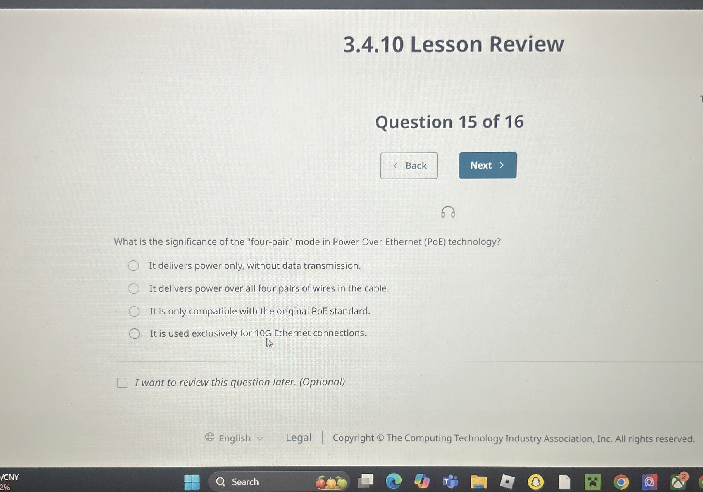 3 . 4 . 1 0 Lesson Review Question 1 5 of 1 6