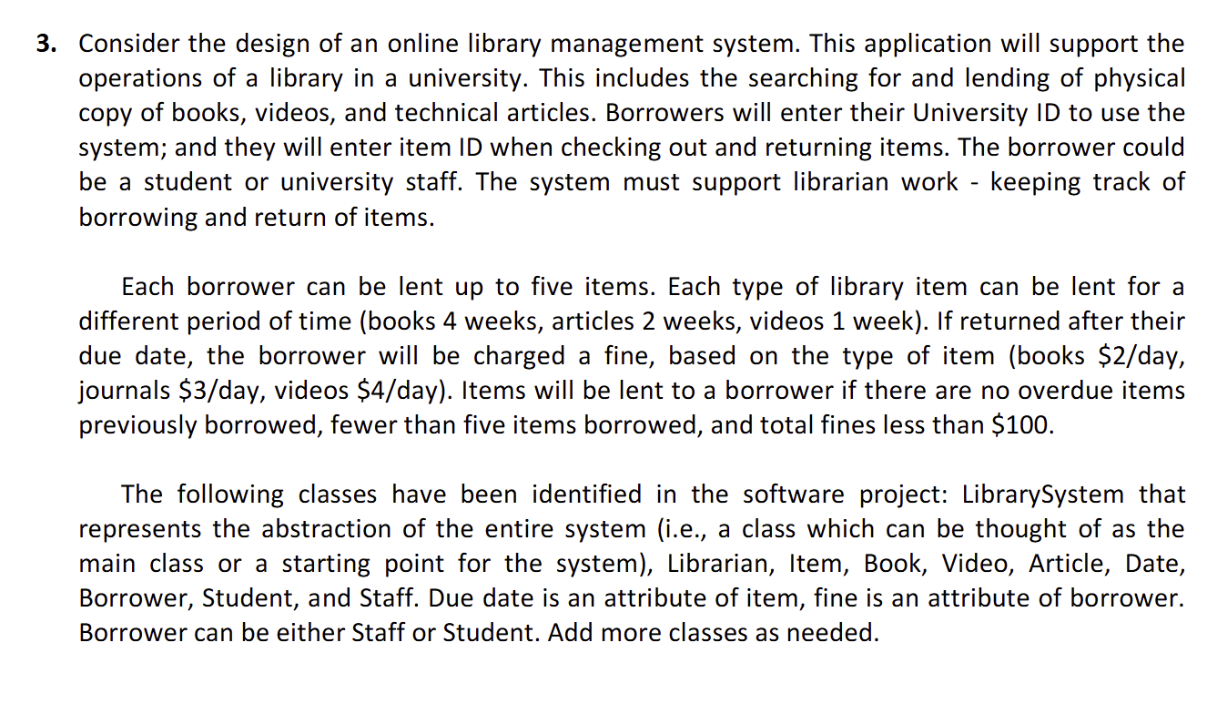 3 . Consider the design of an online library