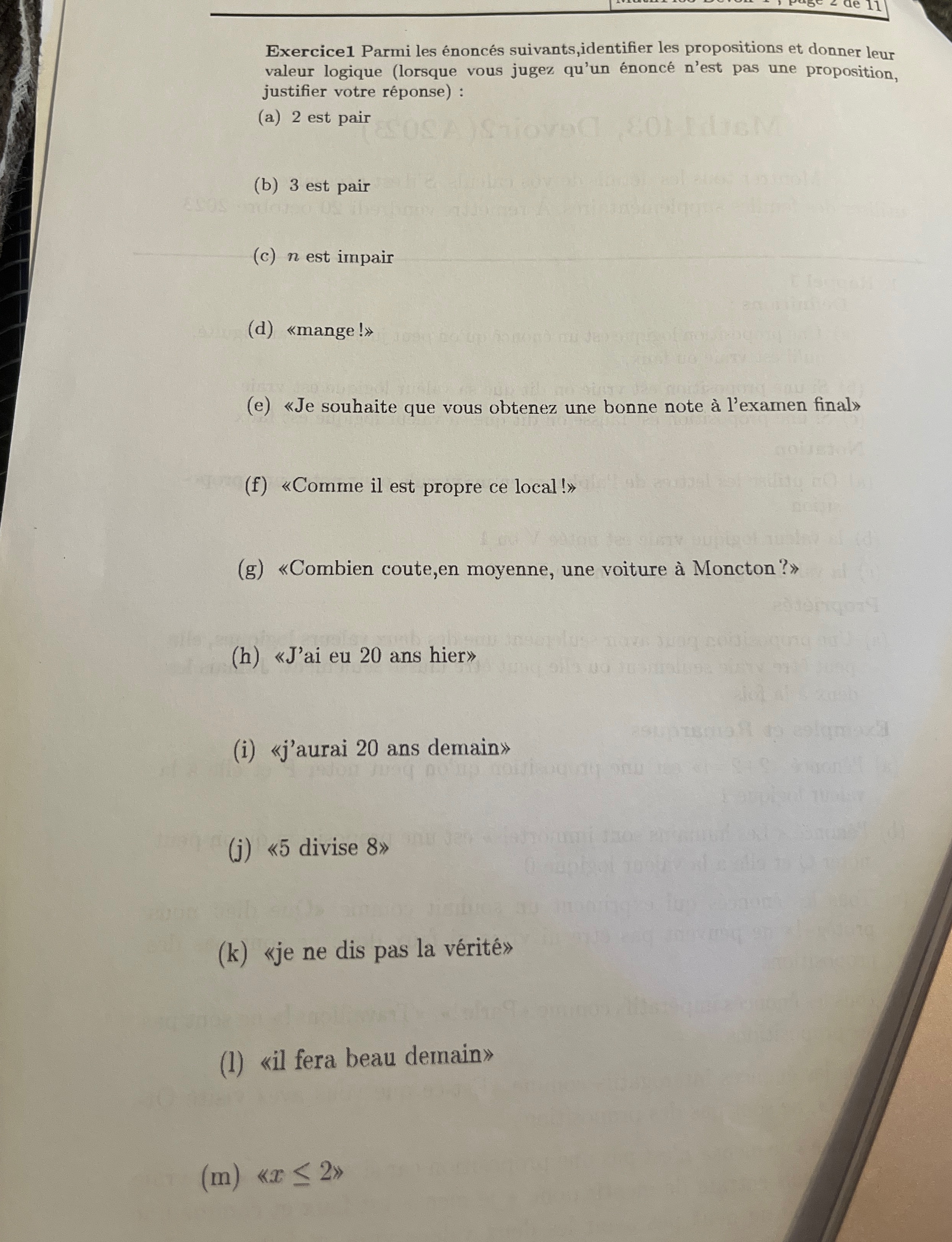 How to solve Exercice 1 Parmi les nonc s