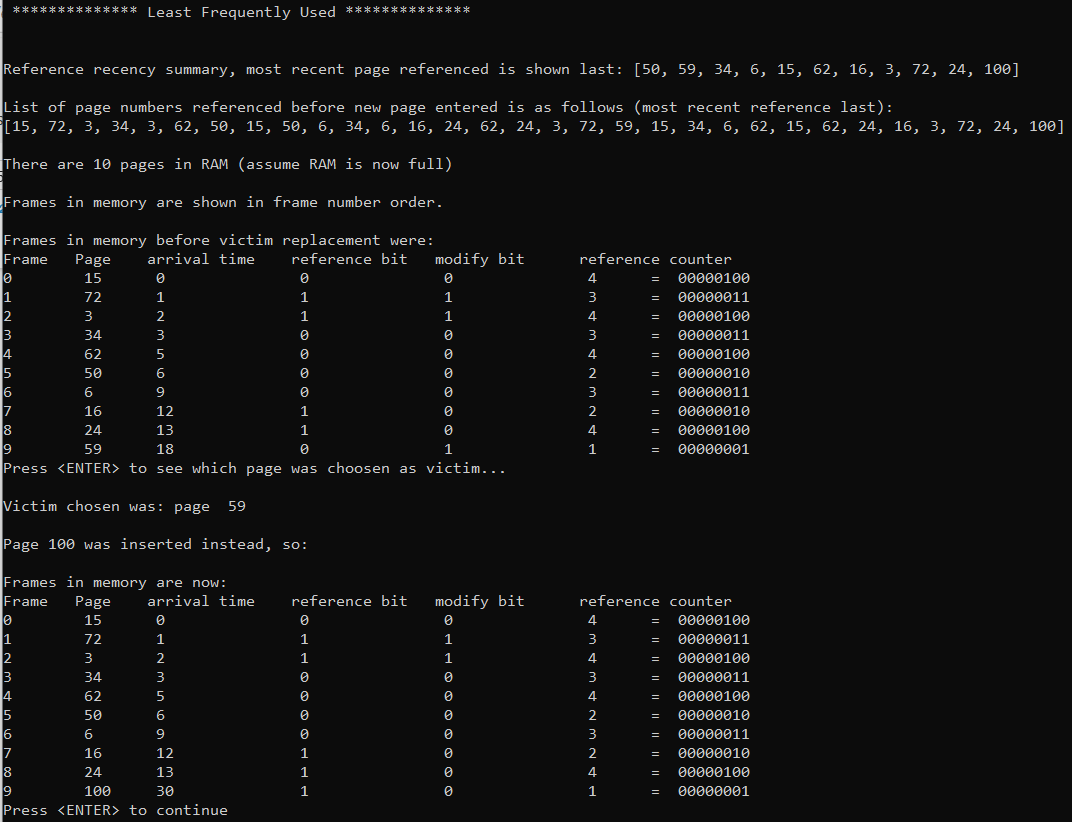 LFU: i . Fully explain why the victim chosen was