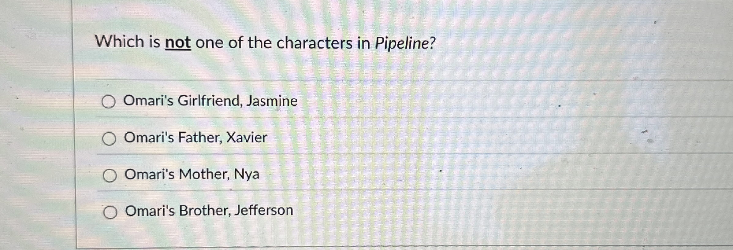 Which is not one of the characters in Pipeline?