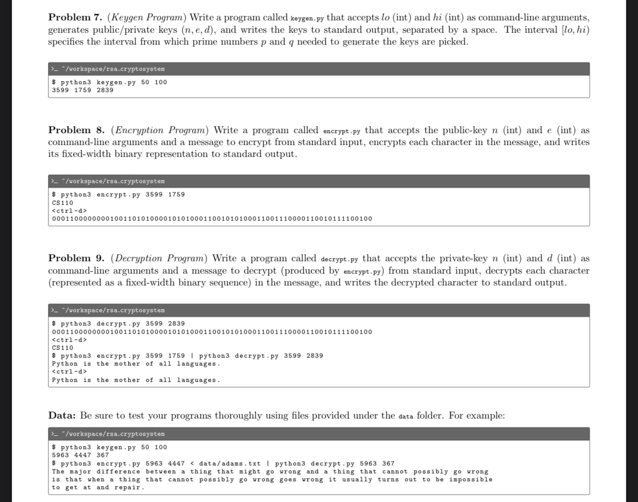 Problem 7 . ( Keygen Program ) Write a program