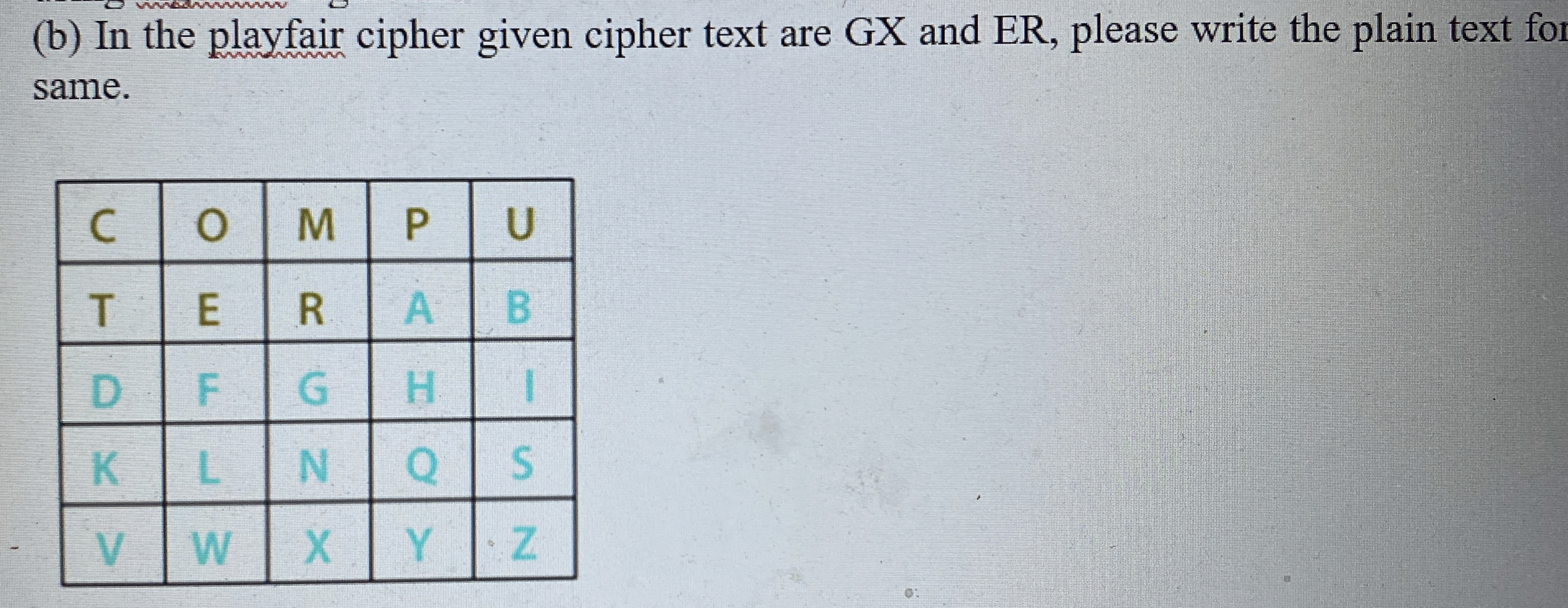( b ) In the playfair cipher given cipher text