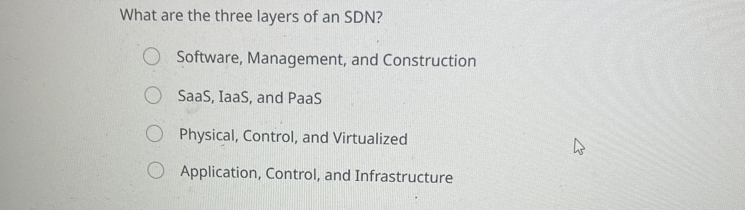 What are the three layers of an SDN ? Software,